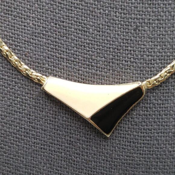 Vintage Park Lane Black White Enamel Pendant Necklace, 16 Inch Choker - Picture 2 of 9